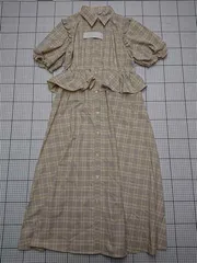 ◇ ⊇ ワンピース ジーユー GU × rokh シャツワンピース 5分袖 チェック ベージュ系 XL レディース E  【1512010012663】