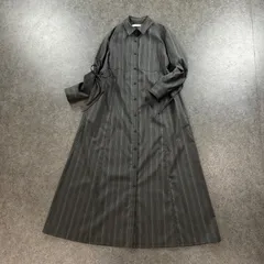 日本製 CITY TOKYO シティトウキョウ 長袖 シャツロングワンピース ストライプ ウエストリボン ウール混 ストレッチ グレー レディース