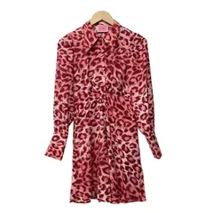 Kate spade(ケイトスペード) ワンピース サイズ0 XS レディース美品  - ピンク×レッド レギュラーカラー/長袖/ひざ丈/豹柄