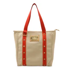 LOUIS VUITTON ルイ ヴィトン アンティグア カバMM トートバッグ ショルダートート ショルダーバッグ ベージュ レッド 赤 M40035