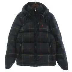 ポロ ラルフローレン POLO RALPH LAUREN 美品 ダウンジャケット フード付き 2WAY ブラックウォッチ チェック柄 S 緑 グリーン