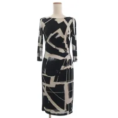 ローレンラルフローレン LAUREN RALPH LAUREN 美品 ドレス ワンピース タイト ひざ丈 総柄 七分袖 2 白 ホワイト 紺 ネイビー ■GY14