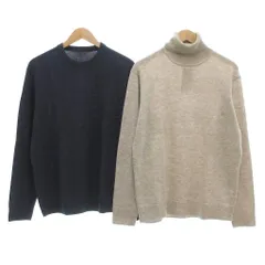 無印良品 良品計画 タグ付き 2点セット まとめ クルーネックニット セーター メリノウール ミドルゲージ 長袖 XL ベージュ 紺 ネイビー /JS