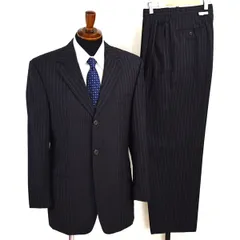 VERSACE 3つボタン シングルスーツ M A6 ダークグレー ストライプ ツータック 袖口3つ釦 開き見せ 29CX5 夏物 春夏 薄手  5XL010  【送料無料】【中古】【メンズビジネス】202512