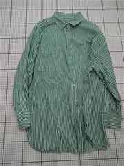 ◇ Θ ミズイロインド mizuiro ind ストライプシャツ コットン グリーン系 Fサイズ レディース E  【1512020000469】