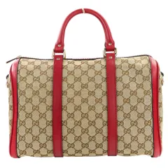 美品 GUCCI グッチ GGキャンバス レザー 2WAY ショルダーバッグ ミニボストンバッグ 247205 レッド ブラウン レディース 古着 中古 USED