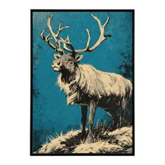 【A2サイズ（約42x59cm）】【lm-poster-8020】【フレーム付き】トナカイ 北欧 シカ 鹿 アニマル 動物 アート　おしゃれ  プリントポスター フォト イラスト クリスマス インテリア 印刷