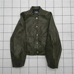 ◇ Θ ザラ ZARA 9958/872/507 フェイクレザー ジャケット カーキ系 レディース S E  【1512020005679】