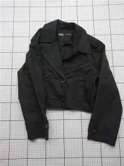 ◇ Θ ザラ ZARA クロップドダブルボタンジャケット ブラック系 レディース Sサイズ E  【1512020006973】
