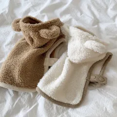 【新品未使用】くまさんもこもこボタンポンチョ 犬服 秋冬 暖かい くま耳デザイン 脱着簡単 小型犬～中型犬対応 S～3XL お散歩服 チワワ