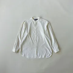 90s ラルフローレン BERNARD ノーカラー　ストライプシャツ アイボリー 同色ポニー 刺繍ロゴ L