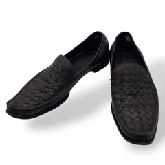 美品　BOTTEGA VENETA ボッテガヴェネタ　ローファー　レザーシューズ　イントレチャート　編み込み　定番デザイン　焦茶　ダークブラウン　23.5cm 37 1/2