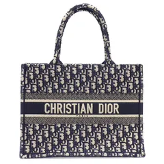 ディオール Dior トートバッグ ハンドバッグ ブックトート ミディアム M1296ZRIW_M828 エクリュホワイト ブルー ディオール オブリーク エンブロイダリー 【中古】