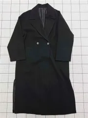 ◇ ⊇ ブラック系ダブルボタンロングコート Mサイズ レディース E  【1512020010666】