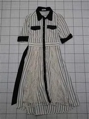 ◇ Θ アクシーズファム axes femme ストライプレース切替シャツワンピース M レディース E  【1512020010628】