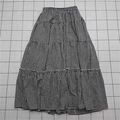 ◇ ⊂ ラウィア LAUIR ギンガムチェック ティアードロングスカート ブラック系 XL レディース E  【1512020013025】