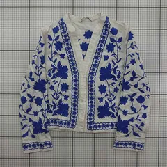 ◇ ⊂ ザラ ZARA 刺繍コットンジャケット ホワイト×ブルー レディース Sサイズ E  【1512020016415】