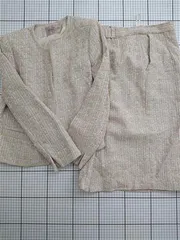 ◇ ⊇ ドレスラボ Dress Lab ツイードノーカラージャケット＆スカートセットアップ ベージュ系 L レディース レディース E  【1512020020351】