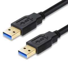USB 3.0 Male to Male Cable (1M, Black) - Compatible with Type A to Type A USB Male to Male Gold-Plated Connectors, 5Gbps High-Speed ​​Transfer, HDD Enclosures, Car MP3 Players, Radiators, and More.