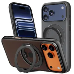 ORANGAiPhone17ProMax用ケース【360度回転できるスタンド】多機能一体縦横両対応マグネット搭載MagSafe対応指紋防止米軍MIL規格耐衝撃リングマット感黄変防止ブラック