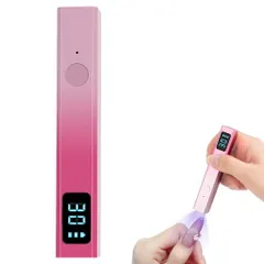 ネイルライトネイルドライヤー4個LED8W金属製グラデーションピンクコードレスUVライト大容量バッテリー大容量バッテリー磁気吸着面付き(金属製ペン型)
