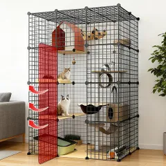 NODIBRO猫ケージ大型3列4段2排多頭飼いキャットケージ広い組立簡単自由室内飼いDIYコンビネーション脱走防止梯子扉付き子猫成猫シニア猫用休憩スペース遊び場約幅115x奥行き75x高さ146cm日…