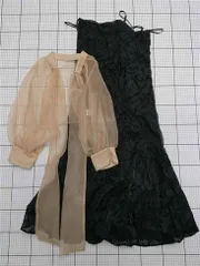 ◇ ⊂ フロッキーオーガンジーワンピース＆シフォンボレロセット ブラック系 ベージュ系 M レディース E  【1512020032842】