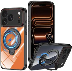 iPhone17ProMax用ケースMagsafe対応クリアiphone17promaxケースリング360°回転スタンド縦横両対応耐衝撃アイフォン17プロマックススマホケースワイヤレス充電透明黄ばみなし