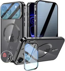 KELLCASE【カメラレンズ保護・スタンド+覗き見防止+MagSafe対応】iPhone17ProMax用ケース全面保護隠しスタンド付きロック付き両面マグネット式アイフォン17プロマックスカバーストラップホール…