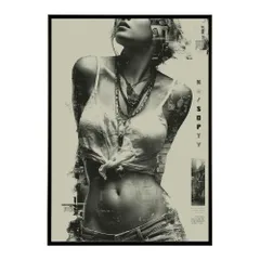 【A3サイズ（約30×42cm）】【lm-poster-870】【フレーム付き】白黒 ポスター 女性 グランジ風 モノクロ アート おしゃれ   壁掛け 北欧 モダン リビング 寝室 カフェ風 アートプリント   おしゃれ フォト  特大 大きい