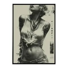 【A4サイズ（約21x30cm）】【lm-poster-870】【フレーム付き】白黒 ポスター 女性 グランジ風 モノクロ アート おしゃれ   壁掛け 北欧 モダン リビング 寝室 カフェ風 アートプリント   おしゃれ フォト  特大 大きい