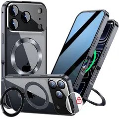 【スライドカバー磁気ロック・覗き見防止・新次元の一体型カメラ保護+CD隠しスタンド】iPhone17ProMax用ケース全面保護Magsafe対応ランヤードホール付き[本体を再現・マット金属フレーム]縦…