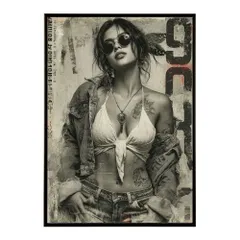 【A4サイズ（約21x30cm）】【lm-poster-871】【フレーム付き】白黒 ポスター 女性 グランジ風 モノクロ アート おしゃれ   壁掛け 北欧 モダン リビング 寝室 カフェ風 アートプリント   おしゃれ フォト  特大 大きい