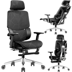 [Goswave]オフィスチェア人間工学椅子疲れないデスクチェアハイバック3ゾーンランバーサポート搭載座面スライド3Dヘッドレスト3Dアームレスト背面3段階調節リクライニング通気性メッシュ…