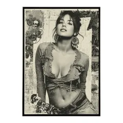 【A4サイズ（約21x30cm）】【lm-poster-873】【フレーム付き】白黒 ポスター 女性 グランジ風 モノクロ アート おしゃれ   壁掛け 北欧 モダン リビング 寝室 カフェ風 アートプリント   おしゃれ フォト  特大 大きい