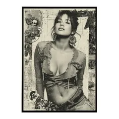 【B4サイズ（約25x36cm）】【lm-poster-873】【フレーム付き】白黒 ポスター 女性 グランジ風 モノクロ アート おしゃれ   壁掛け 北欧 モダン リビング 寝室 カフェ風 アートプリント   おしゃれ フォト  特大 大きい