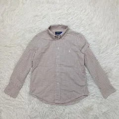 良品 POLO RALPH LAUREN ポロラルフローレン ギンガムチェック 長袖シャツ 140 キッズ 子供服 ベージュ×ホワイト 現行タグ