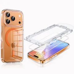 iPhone17ProMax用ケースクリアMagsafe対応「9H強化ガラスフィルム1枚ゼロ失敗のガイド枠付き自動貼り付け気泡レス自動吸着99%高透過率高感度タッチ」OURJOYスマホケースアイフォン17プロマックス