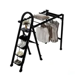 【昇匠】脚立はしご物干しラック物干しスタンド折りたたみ多機能滑り止め付コンパクト室内屋外(ブラック5段)