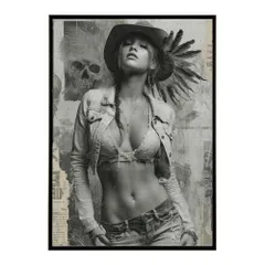 【B4サイズ（約25x36cm）】【lm-poster-877】【フレーム付き】白黒 ポスター 女性 グランジ風 モノクロ アート おしゃれ   壁掛け 北欧 モダン リビング 寝室 カフェ風 アートプリント   おしゃれ フォト  特大 大きい