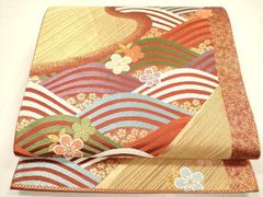 美品】袋帯 六通 鳳凰 蝶 金糸 七宝 朱色 オレンジ - メルカリ