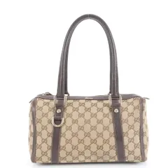 美品 グッチ GG キャンバス 130942 レザー トート バッグ ミニ ボストン 肩掛け ショルダー ハンド ブラウン レディース ECE DF31-2【中古】