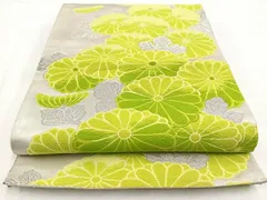 平和屋着物◎六通柄袋帯　唐織　菊花文　銀糸　正絹　逸品　BAAV7784yc