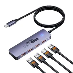 Type-CUSBハブ10GbpsUSB-C3.2Gen2ハブ4ポートUSB-A増設10G超高速データ転送1メートルナイロン編みケーブルUSB3.0USB2.0USB1.1プラグ&プレイUSBCtoUSB3.2