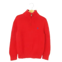 ポロ ラルフローレン POLO RALPH LAUREN ニット セーター ハイネック 長袖 ハーフジップ ロゴ刺繍 男の子 ボーイズ 6 120 赤 レッド /AO4 ■GY17