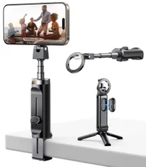 JOYROOM自撮り棒スマホmagsafe三脚【全方位360°回転&アルミ合金安定感】スマホスタンド磁気マグネット式折りたたみ式じどり棒セルカ棒スマホ撮影用三脚軽量持ち運び便利遠隔Bluetoothリモコン