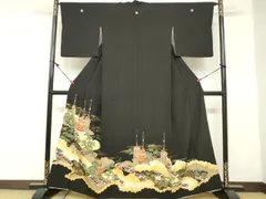 平和屋着物■豪華黒留袖　駒刺繍　風景枝松文　金彩　正絹　逸品　DABA3304qa