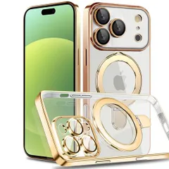 MuZiFiPhone17ProMax用ケースMagSafe対応リング付きクリアメッキ加工カバー車載ホルダー対応多機能レンズ保護薄型軽量耐衝撃構造透明柔らかいTPUアイフォン17プロマックス用磁気カバー