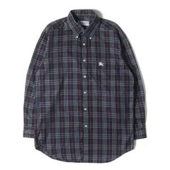 BURBERRY バーバリー シャツ ネイビー 紺 サイズ:L | 90s ホースマーク刺繍 ノバチェック ボタンダウン ドレス シャツ | MADE IN ENGLAND | トップス カジュアルシャツ 長袖【メンズ】【中古】