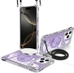 iPhone17ProMax用ケースクリア縦横両対応360°回転スタンドリングマグネット搭載MagSafe対応ワイヤレス充電対応いphone17promaxケース肩掛け斜めかけ縄掛けケース透明tpuメッキ加工